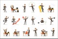 Businessman Work Process Set Of Business Related Scenes With Young Entrepreneur Cartoon Character