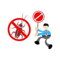 Businessman worker chase away stop Cockroach pest insect cartoon doodle flat design vector illustration