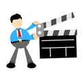 businessman worker and cinema clip movie entertainment cartoon doodle flat design vector illustration