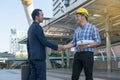 Businessman worker handshaking on construction Royalty Free Stock Photo