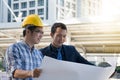Businessman worker handshaking on construction Royalty Free Stock Photo