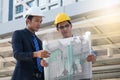 Businessman worker handshaking on construction Royalty Free Stock Photo