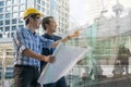 Businessman worker handshaking on construction site Royalty Free Stock Photo