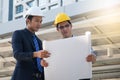 Businessman worker handshaking on construction site Royalty Free Stock Photo