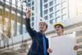 Businessman worker handshaking on construction site Royalty Free Stock Photo