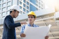 Businessman worker handshaking on construction site Royalty Free Stock Photo