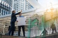 Businessman worker handshaking on construction site Royalty Free Stock Photo