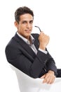 Businessman, worker and smile for portrait, confident and professional on white background. Consultant, young and suit