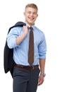 Businessman, worker and smile for portrait, consultant and professional on white background. Confident, young and suit