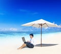 Businessman Working Beach Sky Summer Concept Royalty Free Stock Photo