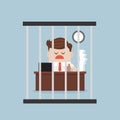 Businessman working in birdcage, vector illustion flat design style. Royalty Free Stock Photo