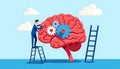Businessman working on a brain with gears, representing innovative thinking and problem-solving Royalty Free Stock Photo