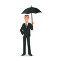 Office worker, in strict business suit with umbrella in hand.