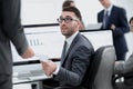 businessman working on a computer on business reports Royalty Free Stock Photo