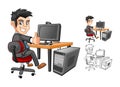 Businessman Working with Computer Cartoon Character