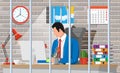 Businessman working on computer in the prison cell Royalty Free Stock Photo