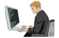 Businessman working on computer. Stock illustration. Royalty Free Stock Photo