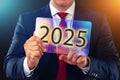 2025 new year success concept, businessman working with future technology screen Royalty Free Stock Photo