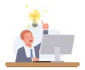 Businessman is working and got an ideas , lightbulb. Flat vector illustration Royalty Free Stock Photo