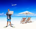Businessman Working in his Vacation Royalty Free Stock Photo