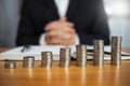 Businessman working with income statement document on the wood table.Business concept Royalty Free Stock Photo