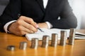 Businessman working with income statement document on the wood table.Business concept Royalty Free Stock Photo