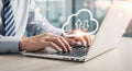 Businessman working on laptop with cloud computing concept Royalty Free Stock Photo
