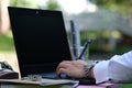 Businessman working on laptop computer Royalty Free Stock Photo