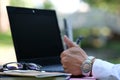 Businessman working on laptop computer Royalty Free Stock Photo