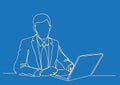 Businessman working on laptop computer - single line drawing Royalty Free Stock Photo