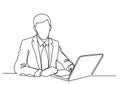 Businessman working on laptop computer - single line drawing Royalty Free Stock Photo