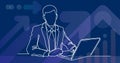 Businessman working on laptop computer - single line drawing Royalty Free Stock Photo