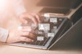 Businessman working with laptop, Social media and Marketing virtual icons screen concept, businessman typing keyboard with laptop Royalty Free Stock Photo