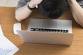 Businessman working with laptop on table at office - frustrate, upset, stress Royalty Free Stock Photo