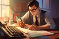 Businessman working in office. Business concept. 3D rendering. Royalty Free Stock Photo