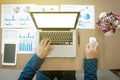 Businessman working at office desk and using a digital tablet, c Royalty Free Stock Photo