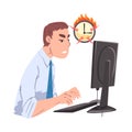 Businessman Working Overtime at Deadline, Overloaded Office Worker Sitting at Workplace Vector Illustration Royalty Free Stock Photo