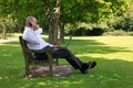 Businessman working in the park