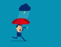 Businessman working with rainy day. Concept business vector, Binoculars, Umbrella