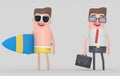 Businessman working and relaxing. 3D illustration.