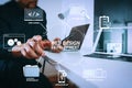 businessman working with smart phone and digital tablet and laptop computer in modern office Royalty Free Stock Photo