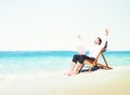 Businessman Working Success Beach Vacation Concept Royalty Free Stock Photo