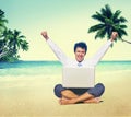 Businessman Working Success Beach Vacation Concept Royalty Free Stock Photo