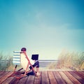 Businessman Working Summer Beach Relaxation Concept Royalty Free Stock Photo