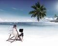 Businessman Working on a Tropical Beach Concept Royalty Free Stock Photo