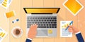 Businessman Workplace Desk Hands Working Laptop Flat Vector Illustration Business Man Top Angle Above View Office Royalty Free Stock Photo