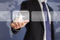 Businessman with world map touch screen Royalty Free Stock Photo