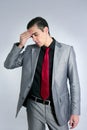 Businessman worried headache stressed and sad Royalty Free Stock Photo