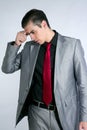 Businessman worried headache stressed and sad Royalty Free Stock Photo