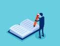 Businessman write in the book. Concept isometric business technology vector illustration, Classroom, Education, Flat isometric Royalty Free Stock Photo